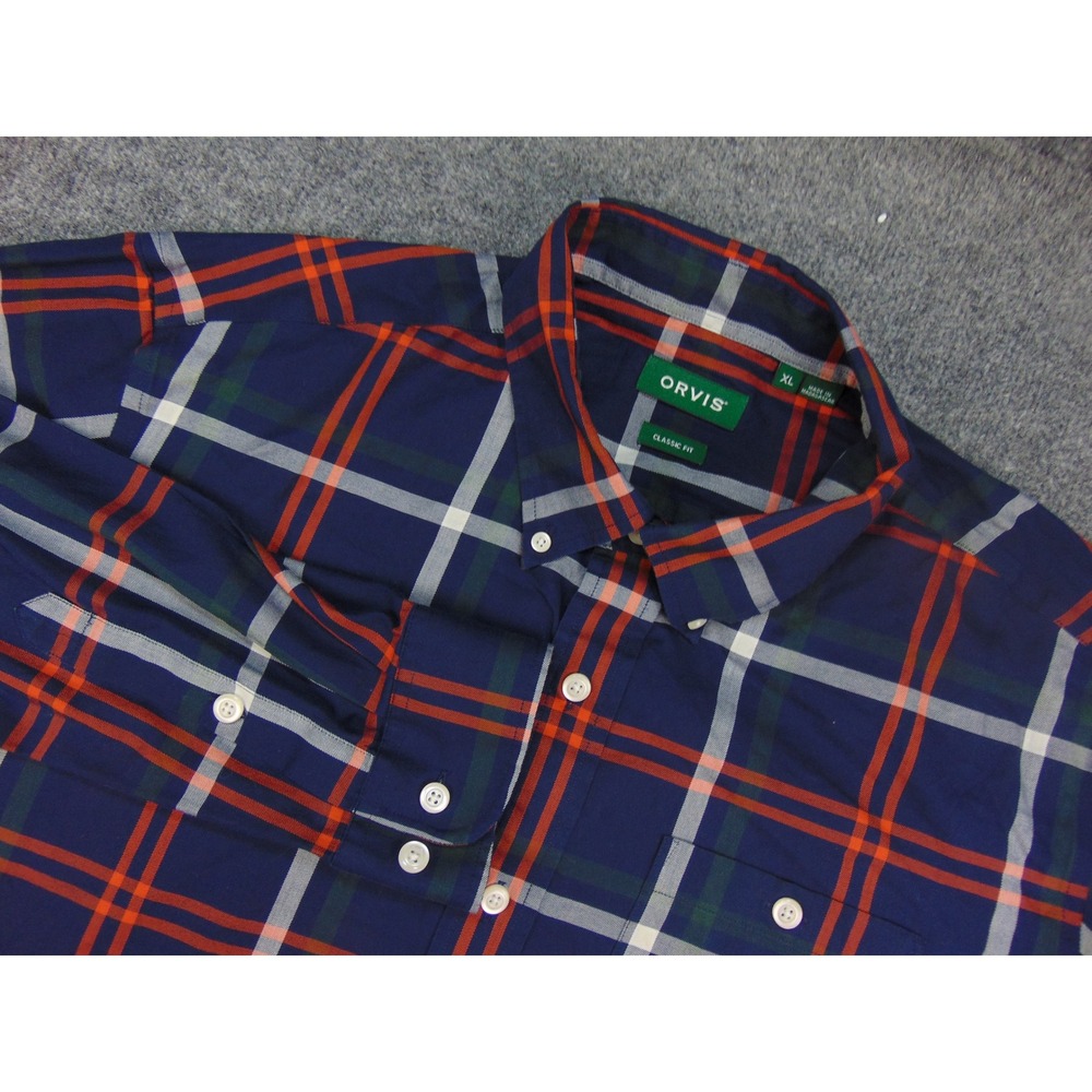 Orvis Shirt Mens XL Classic Fit Blue Plaid Long Sleeve Button Up Preppy Outdoors